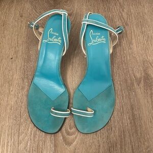 Christian Loubouton Turquoise and White Ankle-Strap Sandals